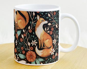 Fox Mug Floral Coffee Mug Large Ceramic Mug 15oz Fox Forest Design Boho Nature Lovers Gifts for Mom Mothers Day Gifts