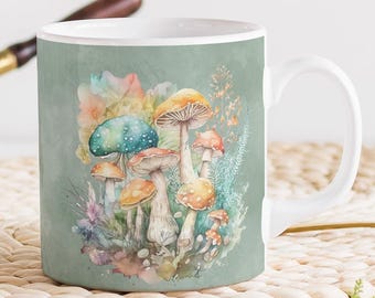Mushroom Coffee Mug Gift for Her Watercolor Mushrooms Large 15oz Ceramic Coffee Cup Watercolor Mothers Day Gift Mug for Mom Gift for Mom