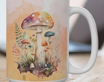 Mushroom Mug Gift for Mom Coffee Mug Mushroom Watercolor Large 15oz Coffee Cup Watercolor Mushrooms Gift for Her Gift for Him Nature Lover