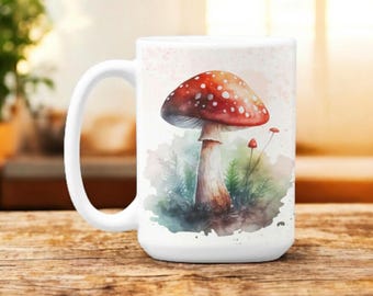 Coffee Mug for Her Watercolor Mushroom Large 15oz Ceramic Coffee Cup Gift for her Gift for Mom Gift for Him Mothers Day Gift Mushrooms Mug