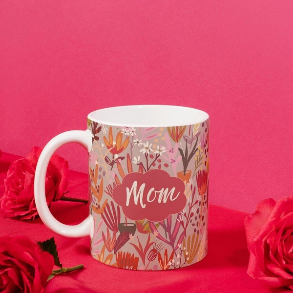 Coffee mug for mom Large Red Floral Ceramic Coffee Mug 15oz Red Pink Gift for Her Wife Gift Mom Gift Mothers Day Gifts Flowers Coffee Cup