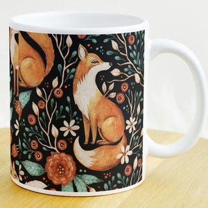 Fox Mug Floral Coffee Mug Large Ceramic Mug 15oz Fox Forest Design Boho Nature Lovers Gifts for Her Christmas Stocking Stuffer Gifts