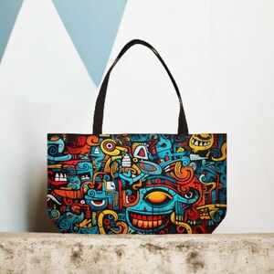Sac de travail graffiti, sac fourre-tout de style new-yorkais, sac de voyage tendance et tendance, diversité mise en valeur, fourre-tout unique, sac à main urbain chic,