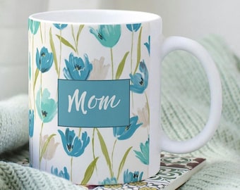 Gift for Mom Coffee Mug Blue Flowers 15 oz Ceramic Coffee Mug Large Size Mothers Day Gifts for Her Birthday Gifts for Wife Blue Coffee Mug