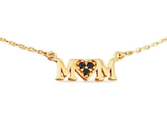 Mom Necklace Pendant sterling silver Mum Necklace Gift for Mother Jewelry Heart Zircon Necklace Handmade 925 Mom Jewelry Gift for Mom's Day