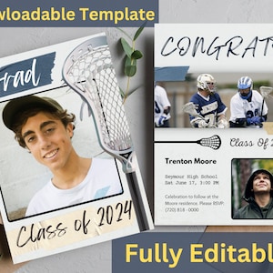Lacrosse Theme Graduation Invite | Modern Template Fully Editable | Sports Themed Graduation Invite | Boys Lacrosse