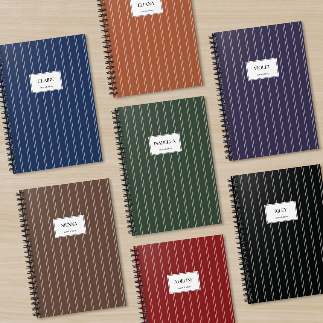 Classic Pinstripe Spiral Notebook Custom Name Thin Striped Hardcover ...