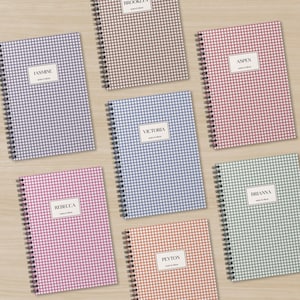 Custom Name Gingham Journal Preppy Aesthetic Hardcover Planner Vibrant Gingham Spiral Notebook Cute Birthday Gift Idea for Her Women Teen