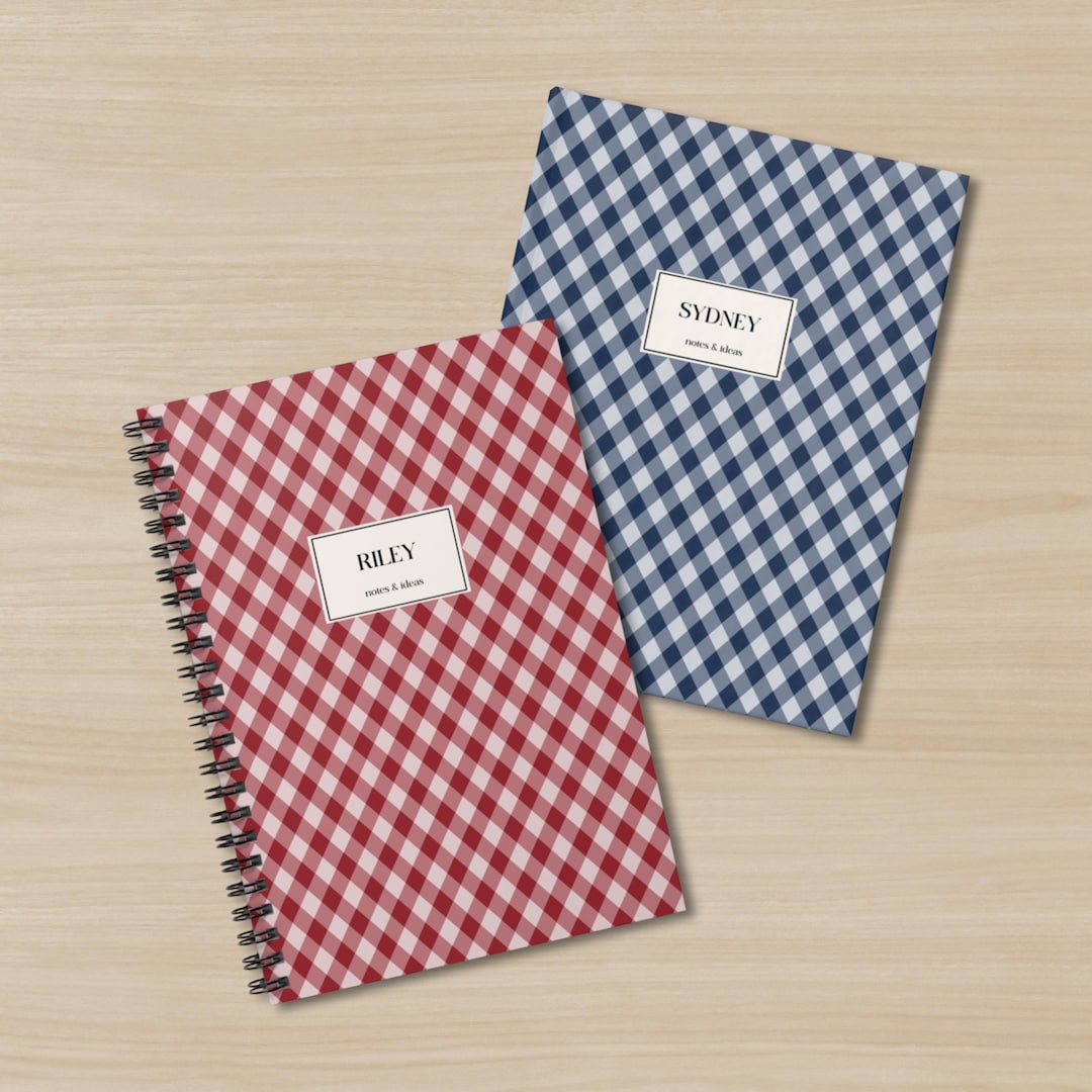 Gangle Notebook Diagonal Gingham Spiral Notebook Trendy Custom Name Workbook Vibrant ...