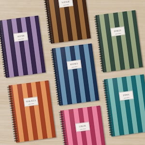 Classic Striped Notebook Custom Name Journal Vibrant Monochrome Striped Workbook with Lined Page Minimalist Spiral Notebook Gift for Him Her