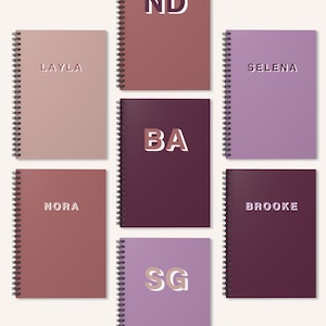 Custom Name Notebook Trendy Initial Hardcover Journal Personalized Spiral Notebook Shadow Block Monogram Gift for Him Her Teen Men Women