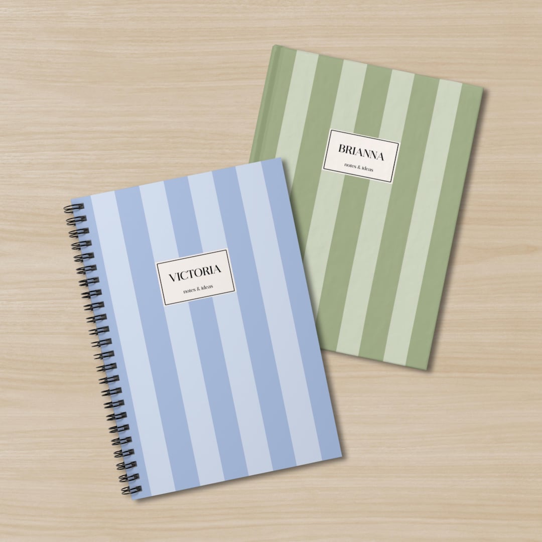 Pastel Striped Notebook Custom Name Journal Cute Monochrome Workbook ...