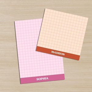 Pastel Grid Sticky Note Pad, Custom Name Color Block Memo Notepad, Personalized Initial Reminder Sticky Label, Cute Monochrome Grid Notepad