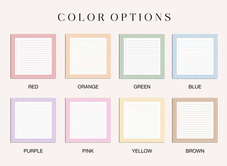 Checkbox Sticky Notes Cute Gingham Border Sticky Notepad With Checkboxes Preppy Lined ...