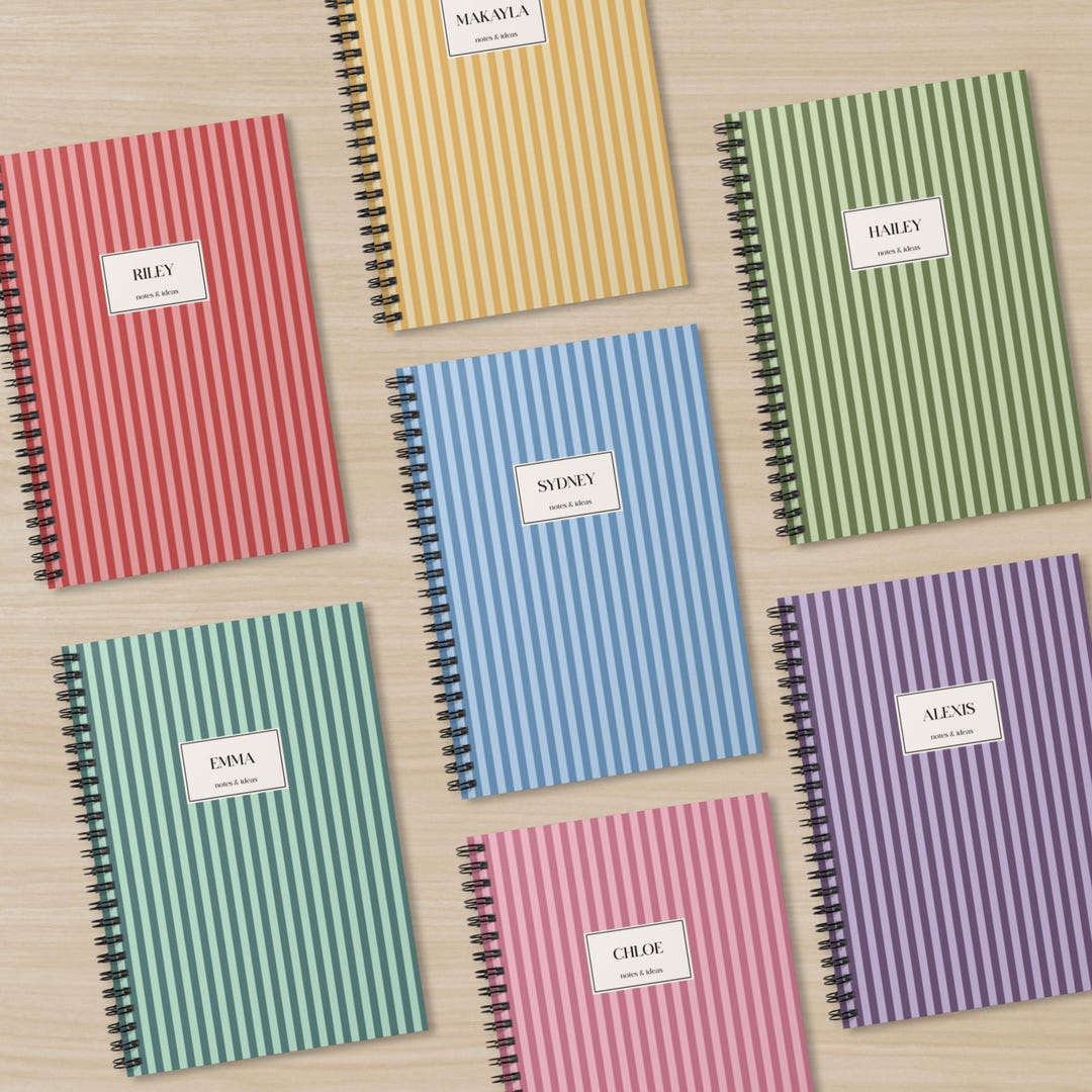 Minimalist Thin Striped Notebook Custom Name Journal Monochrome Stripes ...