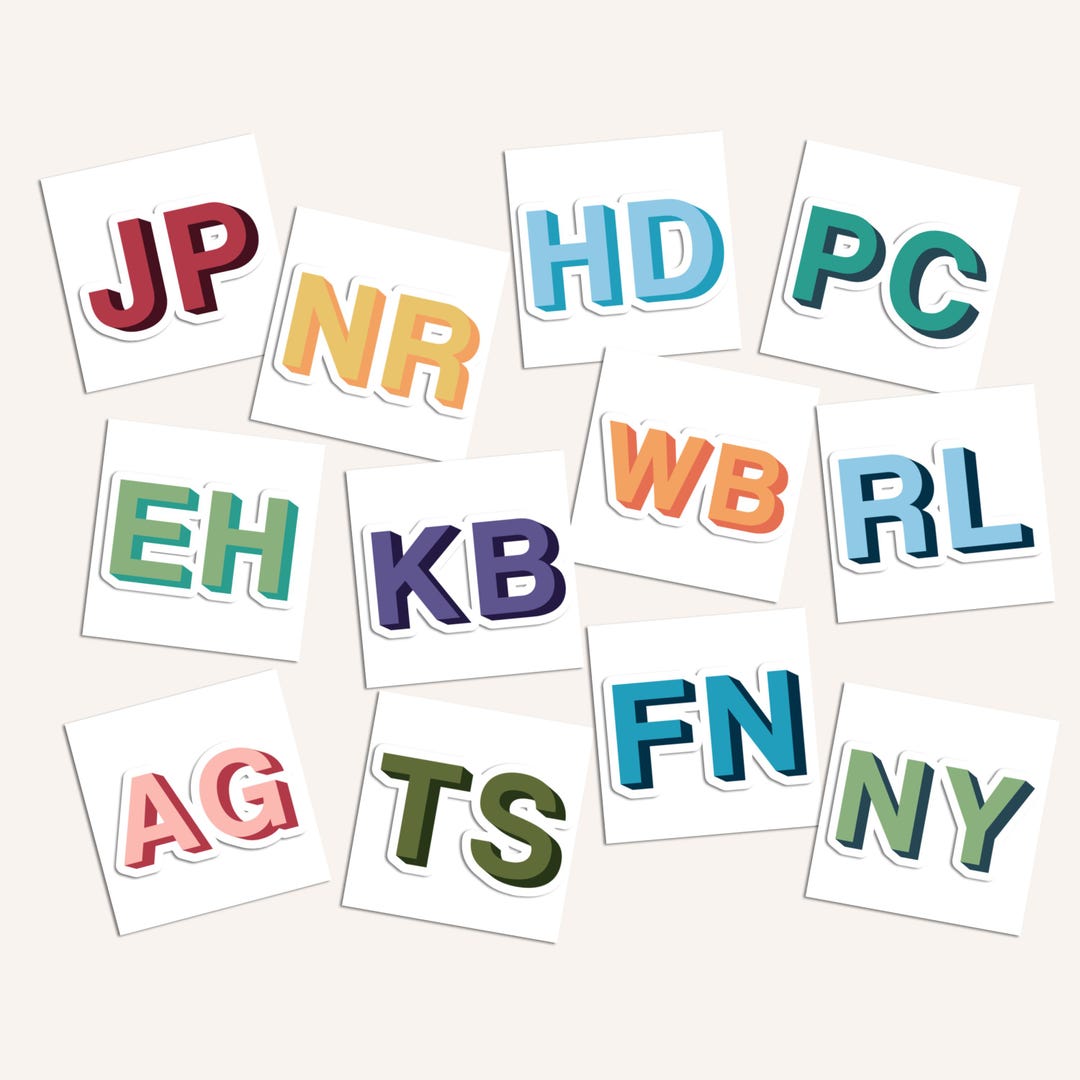 Initial Sticker Pack Custom Initial Sticker With White Border, Personalized Monogram Shadow ...