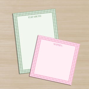 Pastel Monochrome Gingham Sticky Notepad Custom Name Office Desk Pad Preppy Aesthetic Gingham Sticky Note Pad Cute Gift Her Women Teen Girl