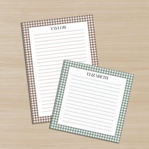 Gingham Border Lined Sticky Notepad Custom Name To Do List Memo Pad Cute Preppy Gingham Sticky Note Pad Checklist Office School Work Gift
