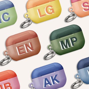 Trendy Shadow Block Initial AirPod-hoesje met sleutelhanger, eenvoudige levendige oortelefoonhoes, custom monogram AirPod Pro Gen 1 2 3, cadeau voor hem/haar