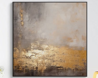 Gold leaf, earth, shades Abstract Original Texture Oil Painting on Canvas, Large Wall Art, Acrylic Custom Painting, Modern Living Room Decor