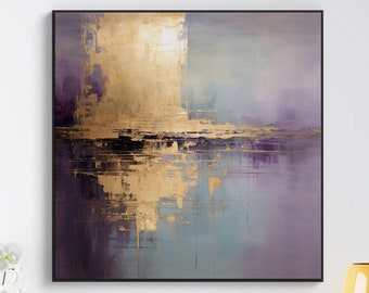 Purple-Gold Landscape Abstract Original Texture Oil Painting on Canvas, Large Wall Art Acrylic Custom Painting Modern Living Room Wall Decor