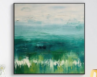 Groene golven in de oceaan abstracte originele textuur olieverfschilderij op doek, kunst aan de grote muur, acryl aangepaste schilderij, moderne woonkamer decor