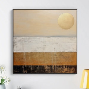 Sun And Earth 100% Hand Painted, Full Moon Textured Modern Painting, Acrylic Abstract Oil Painting, Wall Decor Living Room, Office Wall Art