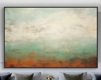 Landscape Green Abstract Original Texture Oil Painting on Canvas, Sky Large Wall Art, Acrylic Custom Painting, Modern Living Room Wall Decor