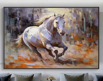 White Horse Abstract Original Texture Oil Painting on Canvas, Animal Large Wall Art, Acrylic Custom Painting, Modern Living Room Wall Decor