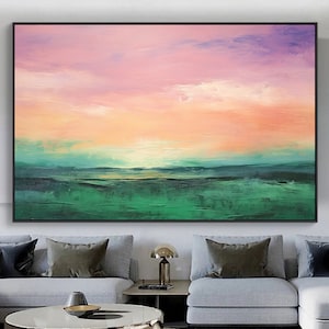 Purple sky landscape, grass, nature 100% handmade, textured painting, abstract oil painting, acrylic painting, wall decoration living room, office