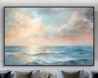 Original Oil Painting Seascape, gold waves, 100% handmade, textured picture, abstract oil painting, wall decor living room, office wall art