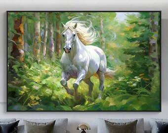 White Running Horse Abstract Original Texture Oil Painting on Canvas, Large Wall Art, Acrylic Custom Painting, Modern Living Room Wall Decor