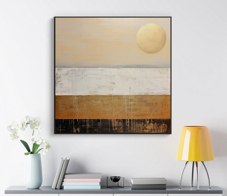 Sun And Earth 100% Hand Painted, Full Moon Textured Modern Painting, Acrylic Abstract Oil Painting, Wall Decor Living Room, Office Wall Art