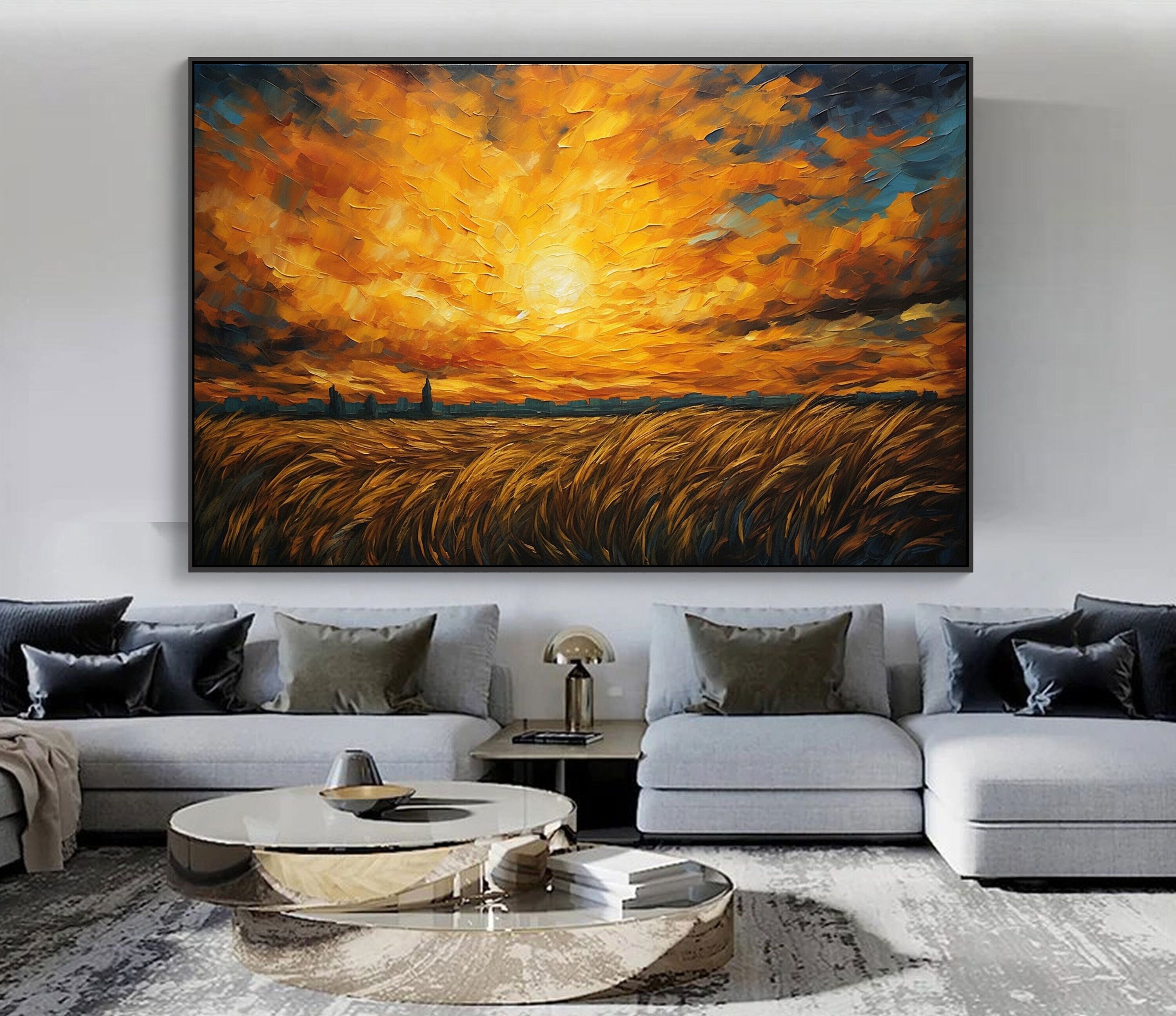 Original Handmade Sunset Seascape Oil Painting on Canvas, Large Wall ...