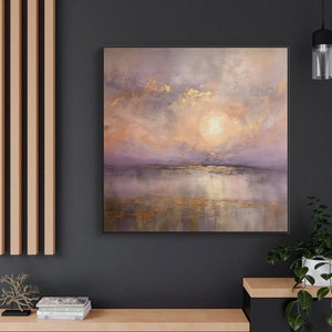 Coucher de soleil or abstrait texture originale peinture à l'huile sur toile, grande oeuvre d'art murale rose-violet, peinture acrylique personnalisée, décoration de salon moderne image 3