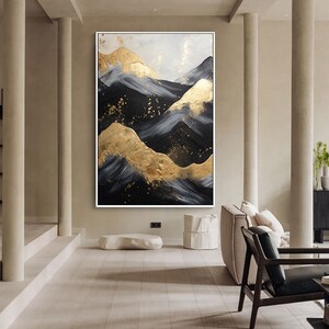 Montagne or-noir abstrait texture originale peinture à l'huile sur toile, grande oeuvre d'art murale, peinture acrylique personnalisée, décoration murale de salon moderne image 4