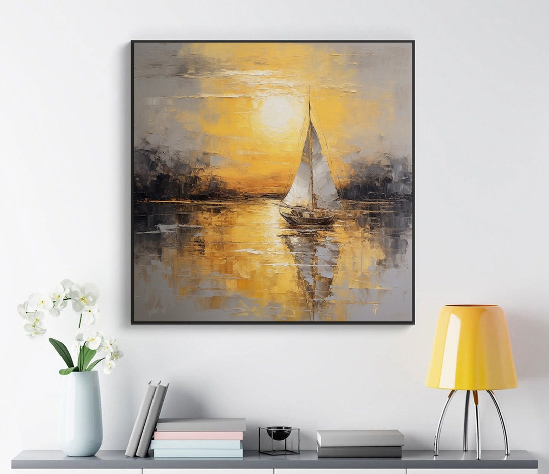 Abstract Nautical Graphics Abstract Nautical Oil Painting on Canvas, Large Wall Art, Original ...
