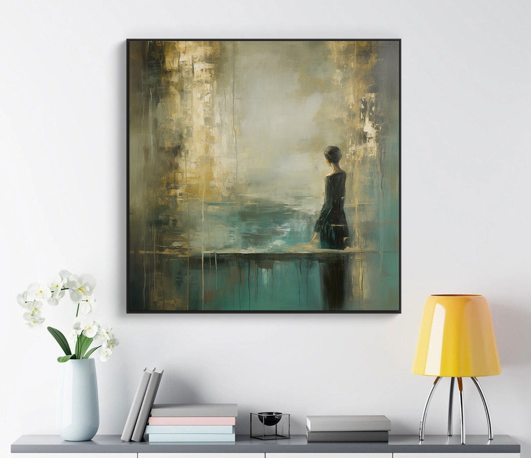 Green Gold Solitary Woman Abstract Original Texture Oil Painting on ...
