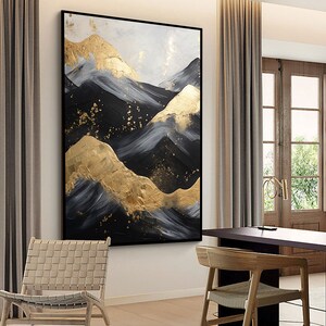 Montagne or-noir abstrait texture originale peinture à l'huile sur toile, grande oeuvre d'art murale, peinture acrylique personnalisée, décoration murale de salon moderne image 3