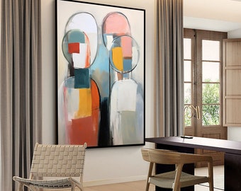 Surrealistisch familieportret abstract origineel textuur olieverfschilderij op doek, kunst aan de grote muur, aangepaste schilderkunst, moderne woonkamer wanddecoratie