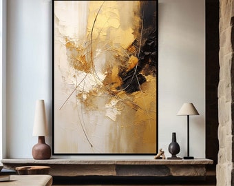 Handgemaakte grijze en gouden abstracte schilderkunst, zware textuur, minimalistische textuur, gouden textuur, olieverfschilderij, gouden abstracte muurkunst, moderne kunst