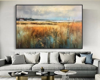 Landscape Abstract Original Texture Oil Painting on Canvas, Sky Large Wall Art, Acrylic Custom Painting, Modern Living Room Wall Decor Art