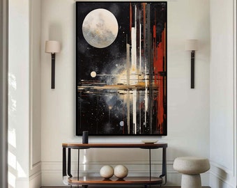 Volle maan abstracte originele textuur olieverfschilderij op doek, Galaxy grote muur kunst, landschap aangepaste schilderij, moderne woonkamer muur decor