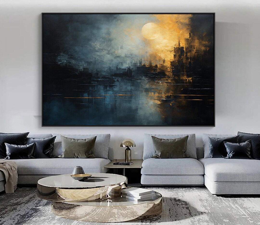 Moon Landscape Abstract Original Texture Oil Painting on Canvas, Dark ...