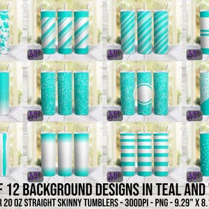 Teal and White Backgrounds for Sublimation of Tumblers - School Fundraiser Background Tumbler Wraps - School Booster Club - School Spirit