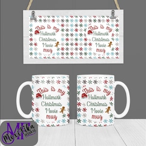 Digital design av Hallmark-julmugg med filmmotiv för sublimering av kaffemuggar - Inkluderar både 285 g och 450 g - Snöflingemuggdesign