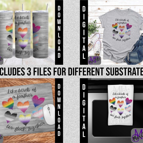 Pride Inspired Digital Design for Sublimation of Tumblers Towels Pillows Shirts and More - Like Birds of a Feather We Flock Together - LGBT