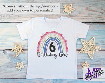 Diseño de camiseta personalizable de cumpleañera para sublimación - Descarga digital de cumpleañera - Diseño de arco iris de cumpleañera para sublimación