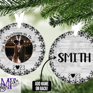 Our 1st Christmas as Mr. and Mrs. Digital Design for Sublimation of Round Ornaments - Personalize with Photo and Name - PNG