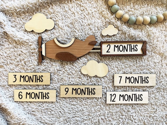 Airplane Baby Milestone Photo Prop: Custom Name, Monthly Markers